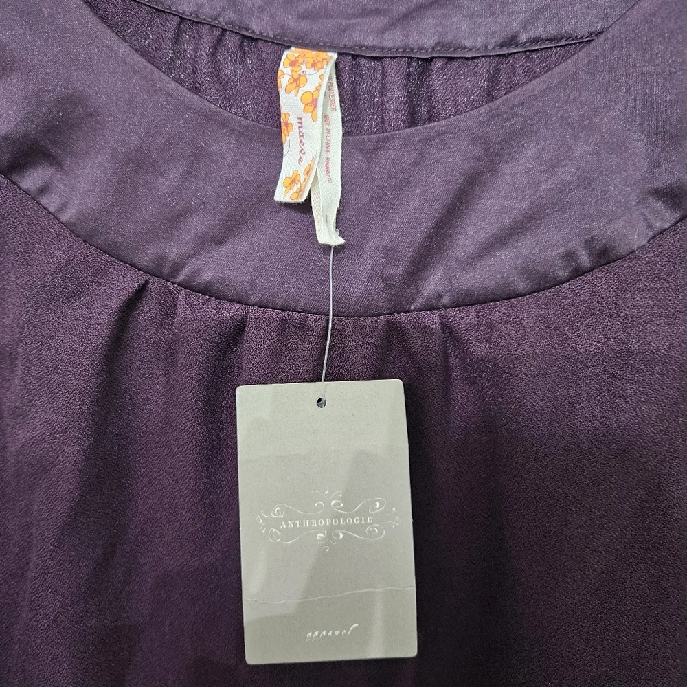 Maeve Anthropologie Plum Purple Shift Dress Bubble Sleeves w/Pockets size 8 NWT - Picture 6 of 7